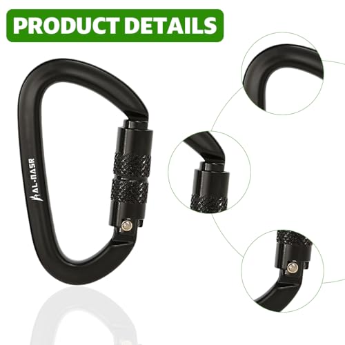 Proberos® Heavy Duty Auto-Locking Carabiner Clip 1600KG D-Shape Aluminum Alloy Climbing for Hammock Rock Tree Work Secure Twist Lock 4.9x8.5cm Black 3PCS