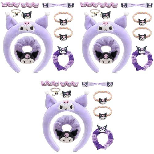 ZIBUYU® 30PCS Kuromi Hair Accessories Set for Girls Fashion Band With Bracelet Clips Face Wash Headband Ring Woven Rope Hair Tie