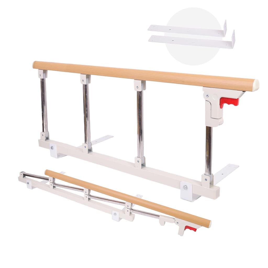 [Second-hand]HASTHIP@ Folding Bedside Handrail, Support Handrail Easy Access & Fall Prevention Stainless Steel Bed Guard for Baby, Elderly and Patient Safety, 68x40cm