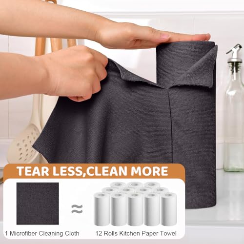 HASTHIP® 50 Pack Microfiber Cleaning Cloth Roll 9.8 inches Car Precut Reusable Polyester Kitchen Wipes Non-Scratch Towel for Bowl Pots Countertop in-car 2PCS