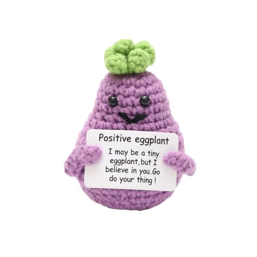 ZIBUYU® Handmade Crocheted Eggplant Desk Toy with Inspirational Message Card, Cute Cartoon Amigurumi, 6cm Mini Decor, Motivational Gift for Office, Home, Nursery, Purple 1 Piece
