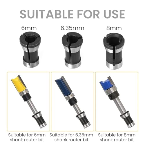 Serplex® Router Bit Collet Chucks Set 3 Sizes 6mm 1/4 8mm Precision Woodworking Tool for Carpenters Heat-Treated Steel Superior Clamping Easy Install Fits Milling Cutters 2PCS