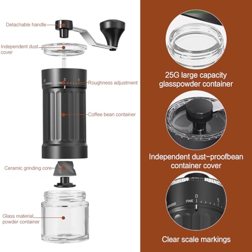 Supvox® Coffee Bean Grinder Manual Manual Burr Grinder Moka Pot Espresso Coffee Adjustable Coarse Design Conical Ceramic Burr for Espresso,Pour Over