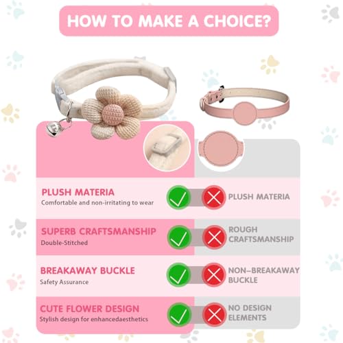 Qpets® Cat Collar Pet Cute Flower with Bell Lovely Quick Release Adjustable Soft Plush Gift 3PCS
