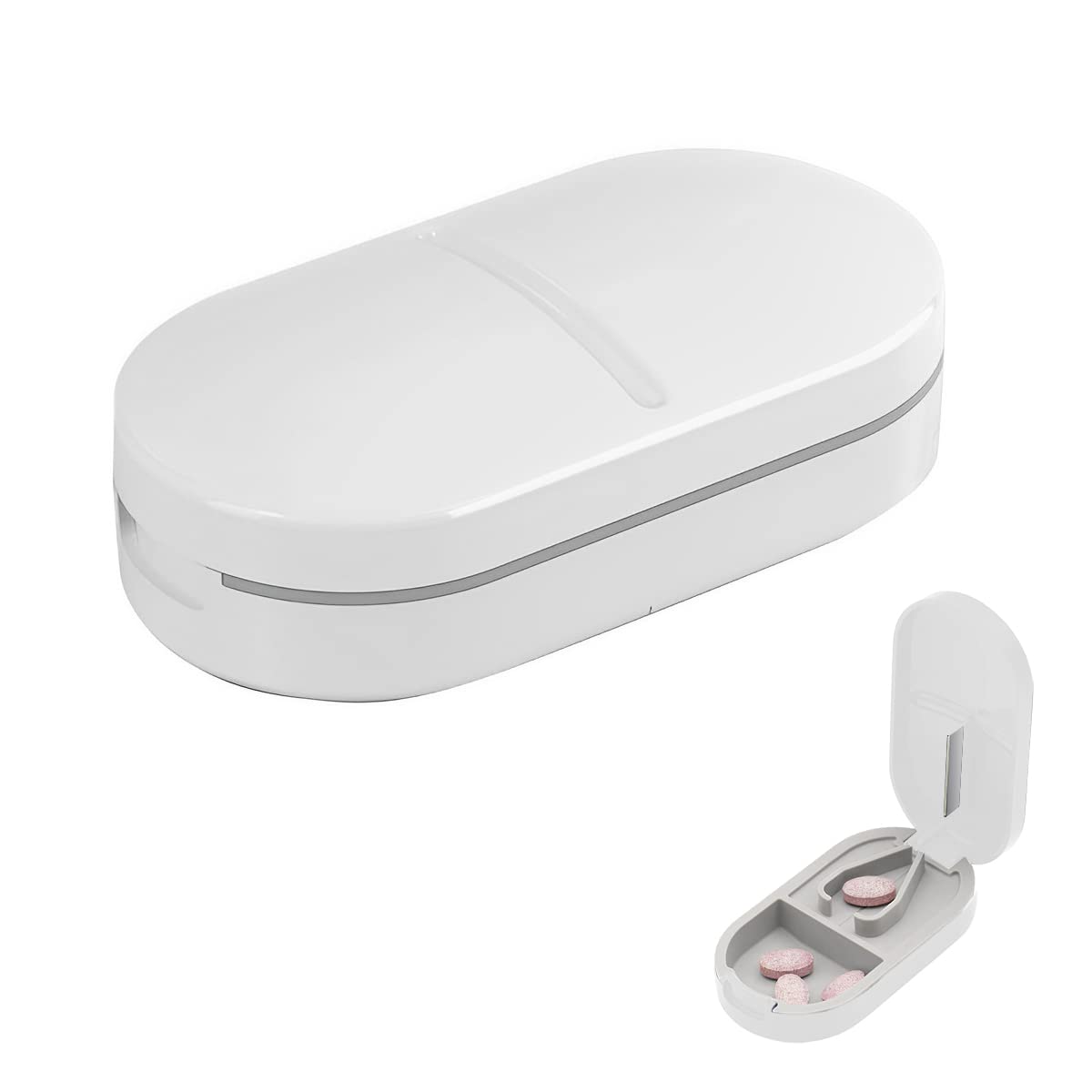 HANNEA Pill Cutter for Small or Large Tablets with Stainless Steel Blade and Pill Case | Portable White Pill Splitter