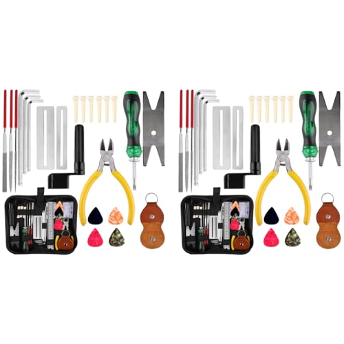 Serplex® 52PCS Guitar Repair Tool Kit Maintenance with Wire Plier String Organizer Fingerboard Protector Hex Wrenches Files Action Ruler for Electric Ukulele Bass Banjo