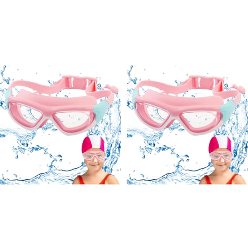 Proberos® Swimming Goggles for Kids Leakproof Anti-Fog with Ear Plugs UV Protection Adjustable Strap Air Tight for Boys Girls Aged 3-16 Vibrant Pink 2PCS