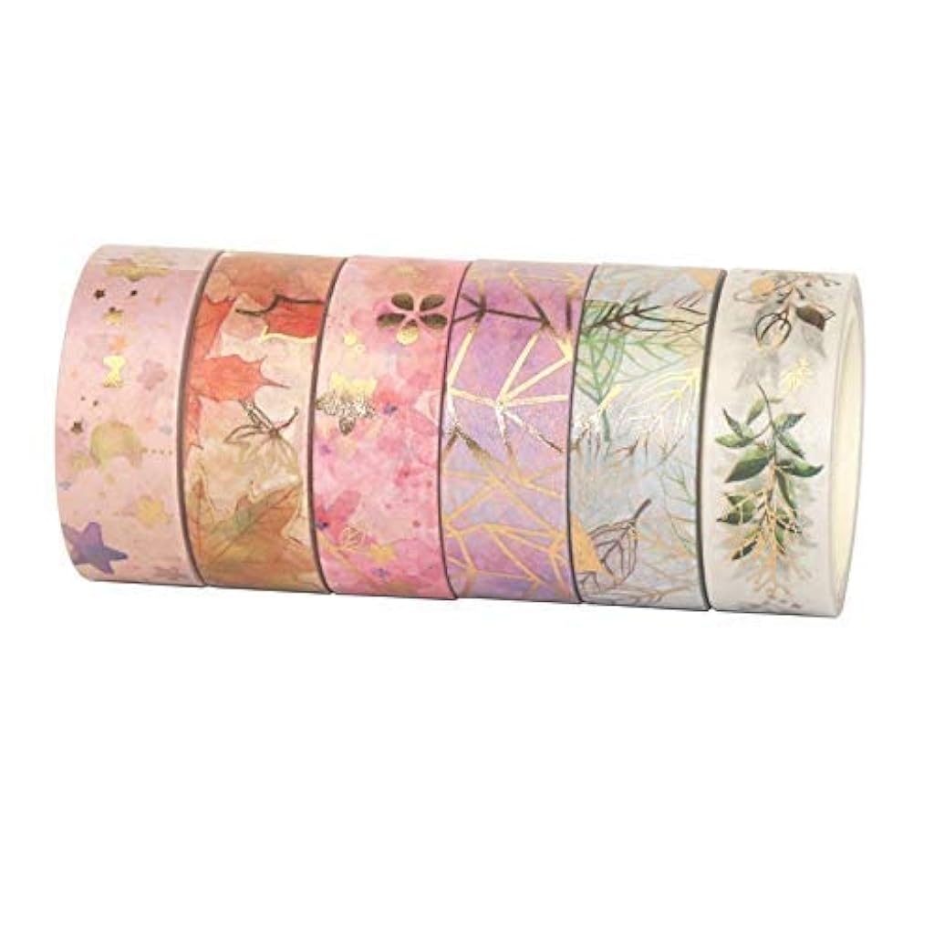ELEPHANTBOAT® Gold Washi Tape Set DIY Crafts Bullet Journal Supplies Planners Scrapbook Card Gift Wrapping 6 Rolls 15mm 5M 3 PCS
