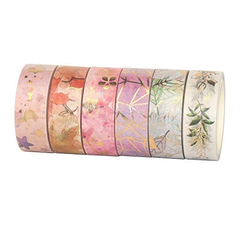 ELEPHANTBOAT Washi Tape Set for DIY Crafts and Planners featuring 6 Rolls 15mm x 5m | Gold Decorative Paper