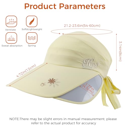 PALAY® Women Cotton Sun Hats Wide Brim Visor UV Protection Golf Cap with Retractable Side Fashion Breathable for Beach Fishing Tennis Running Beige Free Size 2PCS