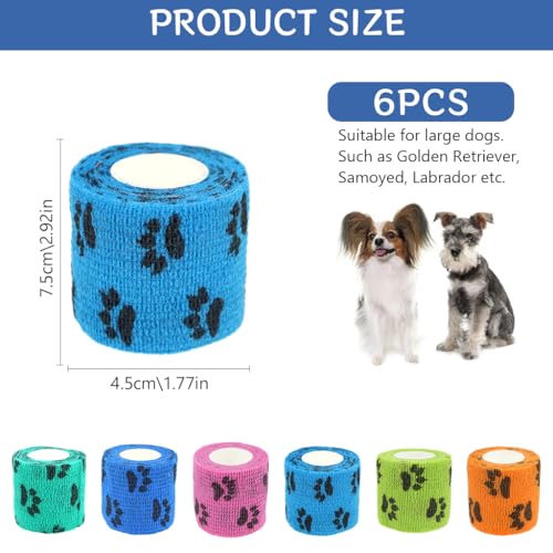 Qpets® 6 Roll Stmandy Vet Tape wrap, wrap Bandage, Adhesive wrap Bandage Crepe Bandage for The Person or The Pets who was injure or Have Wound