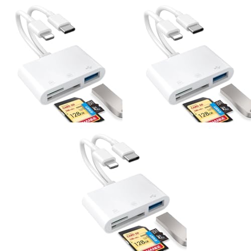 Verilux® SD Card Reader for iPhone iPad 2 in 1 USB C Lightning with Dual Slot for SD TF and High Speed Data Sync 3.0 Type OTG Adapter Support Galaxy Camera 3PCS