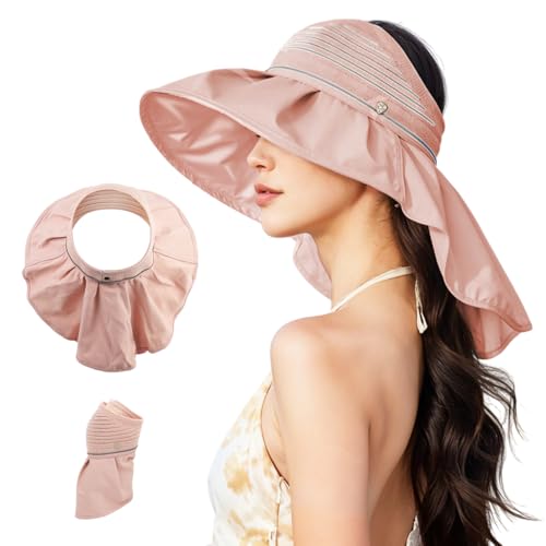 SANNIDHI® Sun Visor Hat for Women UV Protection Outdoor Sun Visor Hat Wide Brim Sun Hat with Neck Flap Breathable Beach Hat Fashion Sun Visor Hat with Chin Strap