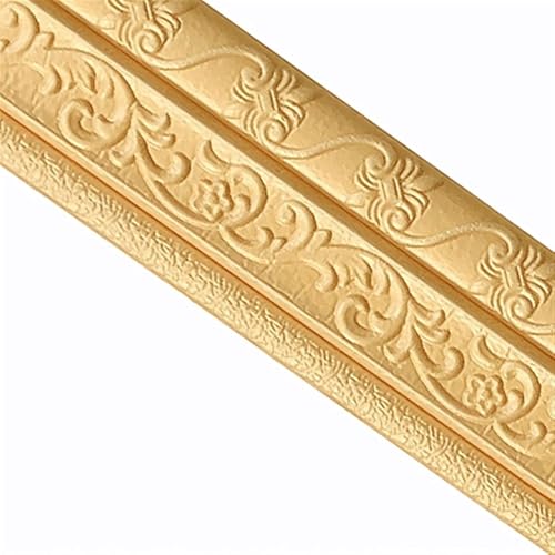HASTHIP® Peel Stick 3D Foam Molding Trim Self Adhesive, Golden Strips for Wall - Crown Wallpaper Border & Wall Molding for Home & Hotel, 2.3M x 7.8CM (Gold)