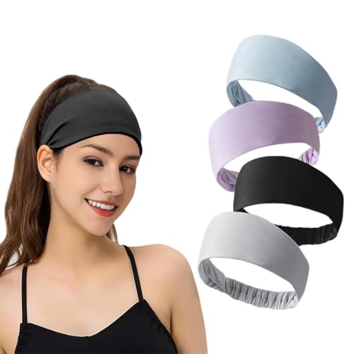 Proberos® Sweat Bands Headbands Sport Bands Running Headwear Breathable Quick Dry Elastic Sweat Headbands Fashion Women Men Fitness Headbands for Running, Work Out, Pack of 4Pcs