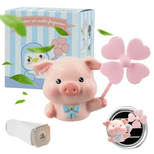 STHIRA® Car Air Freshener with Scent Tablets Pink Piglet Fragrance Diffusers for Car Air Vent Cartoon Resin Car Charm Rotating Fan Cute Piglet Fragrance Diffusers Car Tablet Diffuser