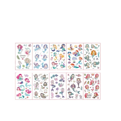 ZIBUYU® Glitter Temporary Tattoo for Kids,10 Sheets Mermaids Tattoo Sticker Featured Marine Animal Patterned for Girls Boys Kids