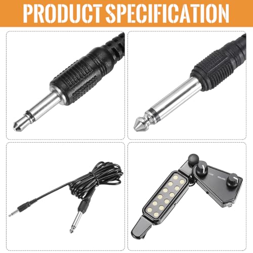 HASTHIP® Guitar Pickup 12 Pole Pieces Design Clip-On Acoustic to Electric Accessories with Tone Volume Control Plug-and-Play Transducer for Studio Live Performances 10Ft Cable 2PCS