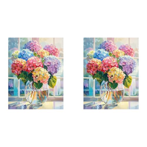 HASTHIP® Diamond Painting Kits for Adults Color Hydrangea 5D Art Beginner Kids DIY Full Drill Dots Crystal Craft Home Wall Decor Gifts No Frame 12x16 inch 2 PCS