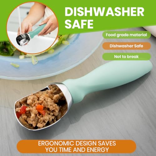 HASTHIP® Ice Cream Scoop Kitchen Stainless Steel Anti-Slip Handle Spoon Multipurpose for Fruit Dessert 2PCS