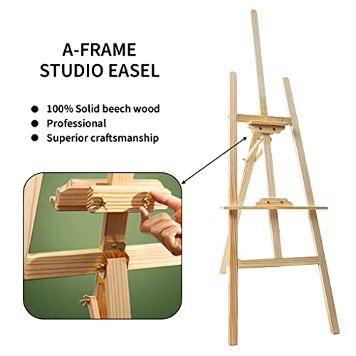 Climberty® Artist Wooden Easel Stand for Painting/Display, 4.9 Feet/1.5m Painting Canvas Holds with Angle and Height Adjustment, Art Easel for Adults&Students, Wooden Easel for Painting