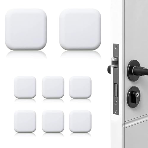 HASTHIP® 8Pcs Door Stopper for Home Rubber Square Silicone Door Protector Self Adhesive Shock-Absorbent Wall Protector Buffer for Doors Handle Cushioning Pad for Knob Desk Corner - White