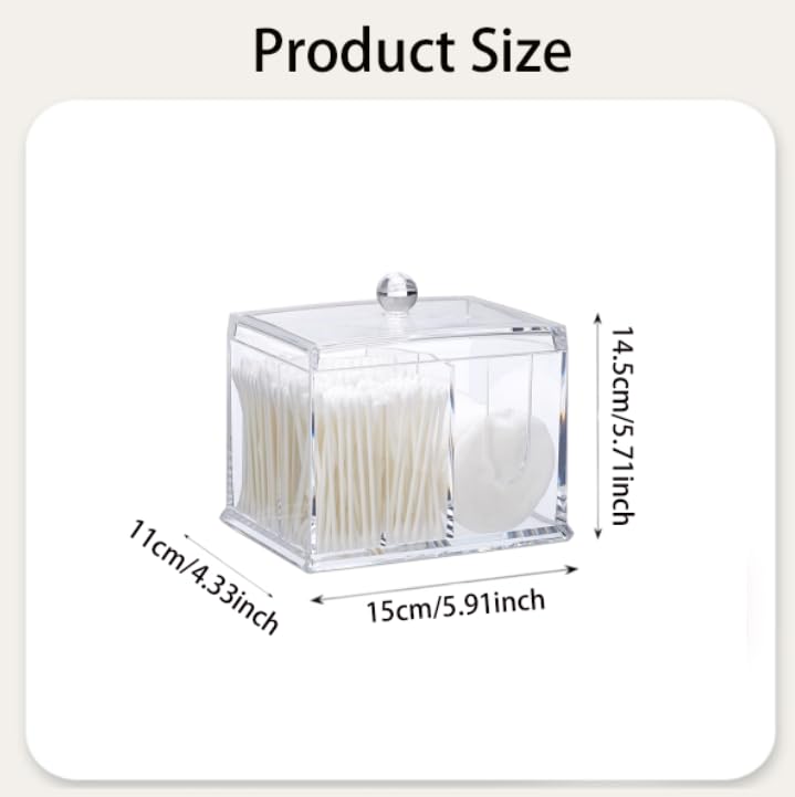 Zibuyu Acrylic Cotton Swab Storage Box for Bathroom with 4 Compartments 13x15x11 cm | Clear Dustproof Organizer with Lid