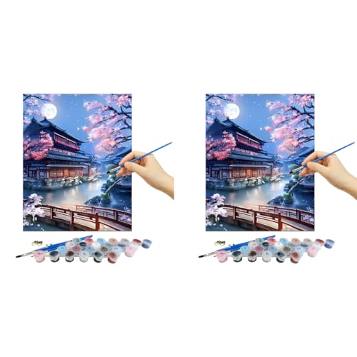 HASTHIP® Paint by Number for Adults Canvas Landscape DIY Painting Kits with Brushes and Acrylic Paint Home Wall Decor 40 x 50cm 2 PCS
