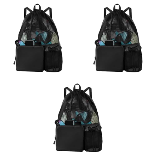 Proberos® Drawstring Swimming Bag 30L Quick Dry Mesh Beach Backpack Gear Lightweight Multifunctional for Riding Hiking Camping 3 PCS