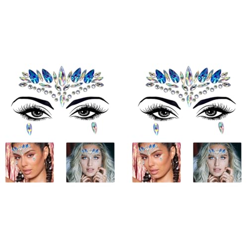 MAYCREATE® Face Gems Rhinestone Decoration Jewelry Stickers For Women Girls Mermaid Tears Makeup Artist Temporary Eyes Decor Crystal Jewels Festival Party Rave Blue 2PCS