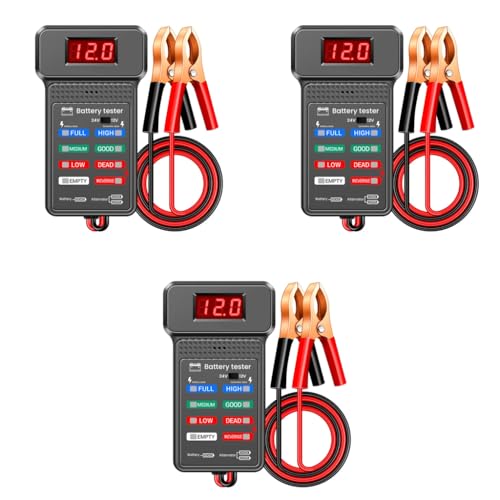 STHIRA® 12V 24V Car Battery Tester Checker Device with LED Indicators 4-Stage Diagnosis Troubleshooting Voltage Tester 3PCS