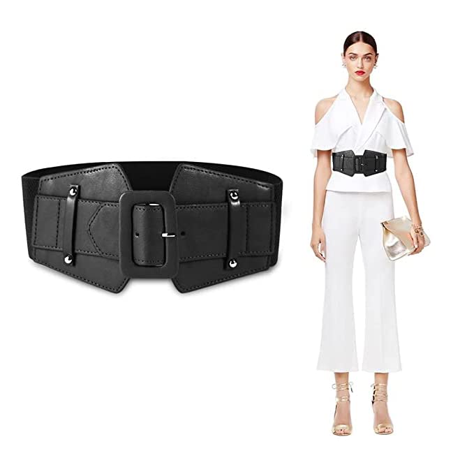 PALAY Women's Belt Metal Interlocking Buckle Belt for Women, Stylish Vintage Blouse Blazer Dress Belt (Black, Fit Waist 26.5-32 )