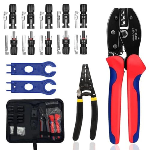 Serplex® Solar Crimper Tool Kit Wire Stripper Crimping with Bag 5 Pairs MC4 Connectors Spanner Wrench for Panel Cable Assembly and Installation 2 PCS