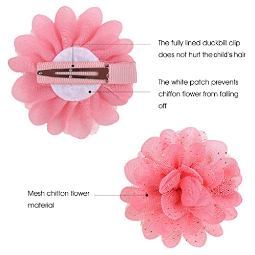 PALAY® 15pcs Hair Bows Clips for Girls Cute Chiffon Flower Hair Clips Kit Gold Sequins Hair Barrettes Hair Accessories for Baby Girls Infants Toddlers Teens