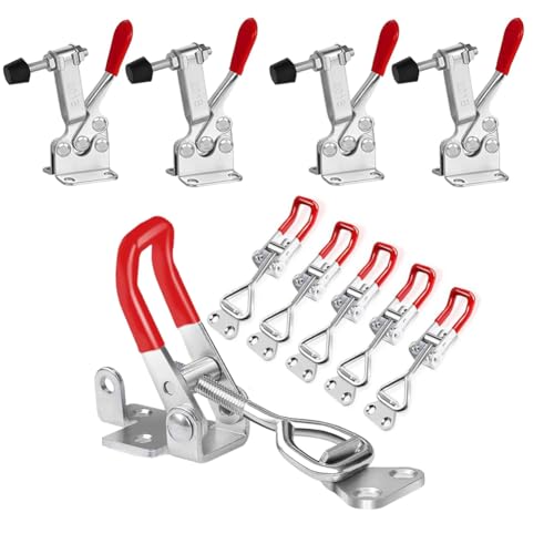 Serplex® Toggle Clamp Combo, 6 Pcs Latch with Lock Hole & 4 Pcs Antislip Hold Down Clips, 330/220Lbs, Quick Release, Heavy Duty for Cabinet, Toolbox, Woodworking, Welding, DIY Projects