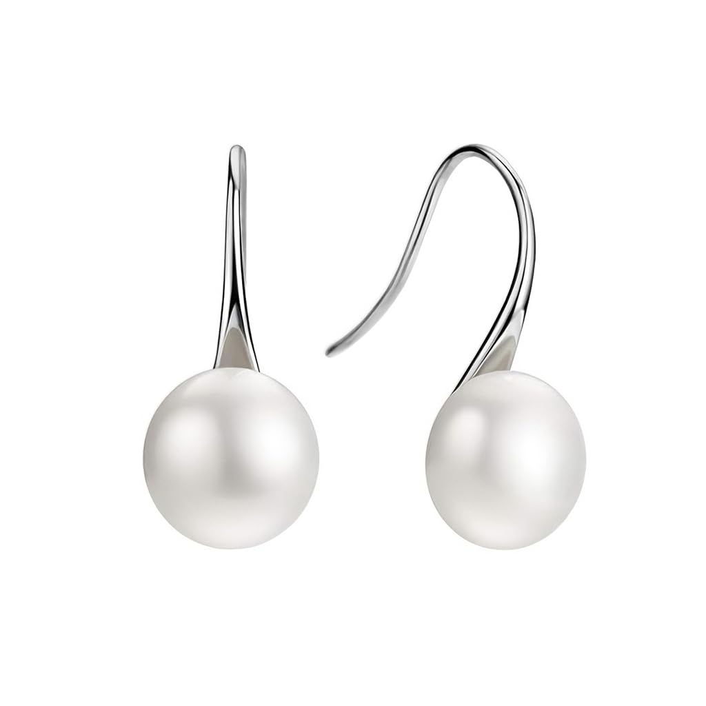 ZIBUYU Pearl Drop Earrings for Women with Polished Metal Setting | Elegant Lightweight Gift