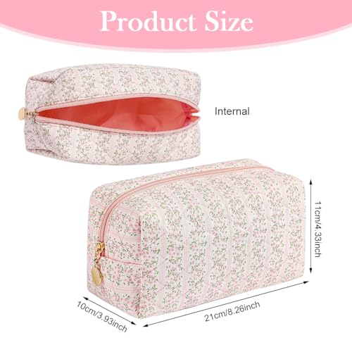 MAYCREATE® Makeup Organizer Bag, Floral Prints Cosmetic Makeup Pouch, Travel Toiletry Pouch for Women, Portable Soft Cloth Storage Bag (Pink, 20.5x9x9.5cm) 3 PCS