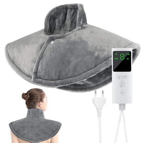 HANNEA® Heating Pad Electric Heating Shawl for Shoulder, Neck, Back Pain Relief Heating Pad Wearing Heating Pad with 9 Heat Levels & 4 Timing Sets, Soft Plush Heating Shawl Gift Christmas Gift