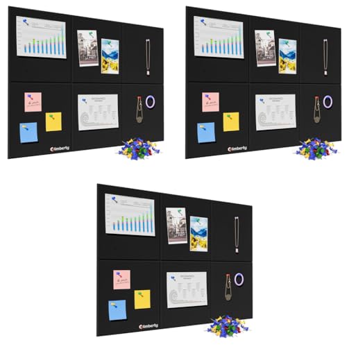 Climberty® 168PCS Black Felt Bulletin Board 30x30cm Self-Adhesive Wall Boards with 50pcs Drawing Pins Message for Paste Notes Photos Schedules