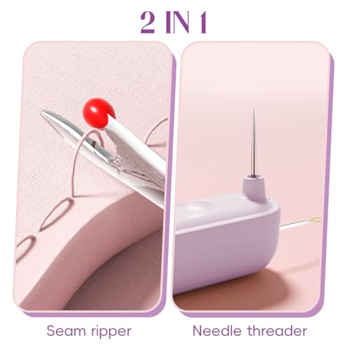 HASTHIP® 2 in 1 Automatic Threader & Seam Ripper Dual Head Retractable Needle Threader Stainless Steel Stitch Remover Sewing Needle Threader for Hand Sewing, Embroidery, and Crafts 2 PCS