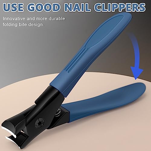 MAYCREATE Thick Toenail Clipper with Long Handle Stainless Steel Cutter for Tough Nails Anti-splash for Adults Seniors Manicure 2 PCS