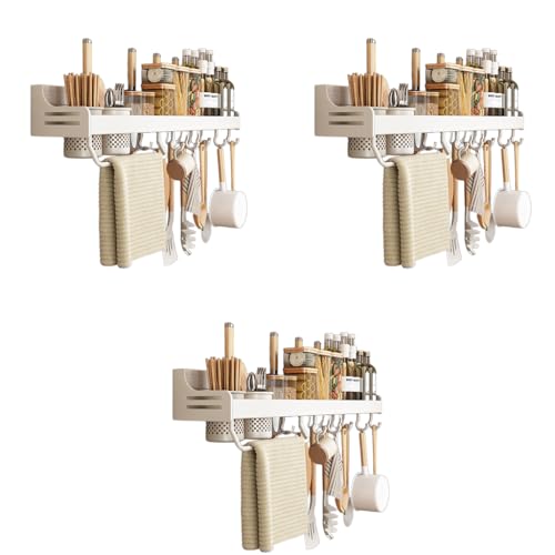 HASTHIP® Spice Rack Organiser Wall Mounted 23.6 inches Rugged Aluminium Kitchen Seasoning Spoon Holder Shelf Dish Towel Hanging 23.6x4.92x3.94 CM 3PCS