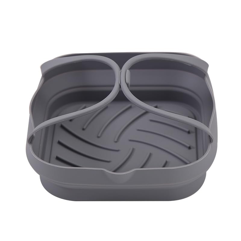 HASTHIP® Baking Tray for Air Fryer, Folding Round Air Fryer Oven Pot Liners with Handles (Grey)