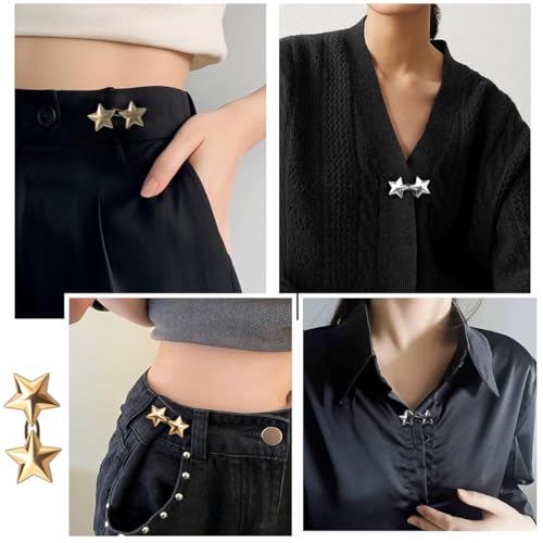 SANNIDHI® 4 Set Waist Tighteners for Pants Fashion Metal Star Button Tighteners No Sewing Required Jeans Tightener Anti-lose Waist Tightener Pants Button Tightener for Loose Jeans, Skirt, Trouser 3 PCS