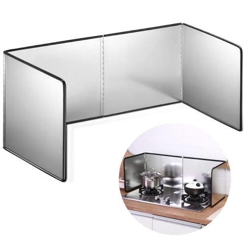 HASTHIP Kitchen Oil Splash Guard Reuseable Oil Splash Guard One-Piece Dual Stove Oil Splash Guard Aluminum Foil Oil Splash Guard for Twin Stove Oil Splash Proof Screen Board, 76x29.5x30cm