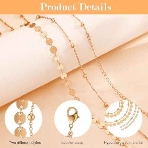 SANNIDHI® Waist Chain for Women Set of 6PCS Sequin Gold Plated Belly Chains 2-Layered Beads Coin Dainty Body Jewelry Bikini Beach Wear 39in Long Adjustable