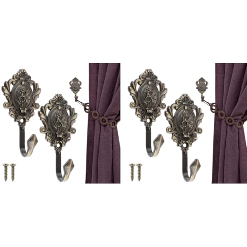 HASTHIP® 4PCS Vintage Zinc Alloy Wall Hooks Decorative Carved Design Multipurpose Used to Hang Clothes Bags Coats Curtain Hold Backs and Keys Antique Cyan