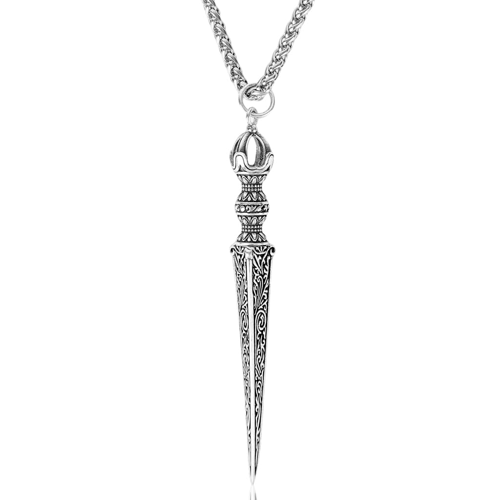 PROBEROS Necklace for Men featuring Vajra Dagger Pendant with Silver Chain | Gothic Gift