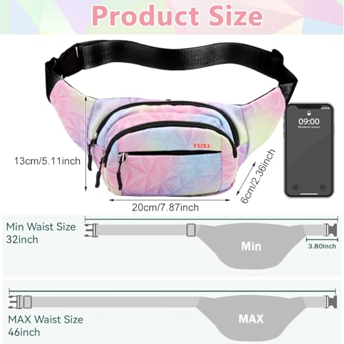 PALAY® Waist Bag for Women Stylish Color Print Fanny Pack for Women Oxford Cloth Waist Bag Multi Layer Lightweight Travel Waist Bag Running Waist Bag Bumbag