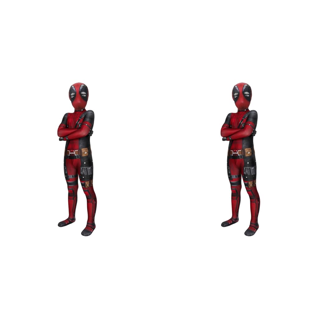 FANCYKU Kids Deadpool Costume for Halloween and Parties featuring 3D Print Jumpsuit 130cm